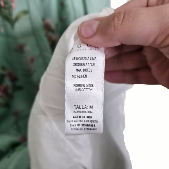 Agua by Agua Bendita Lima Maxi Dress Orquidea Green Embroidered Floral‎ Size M - Picture 10 of 15